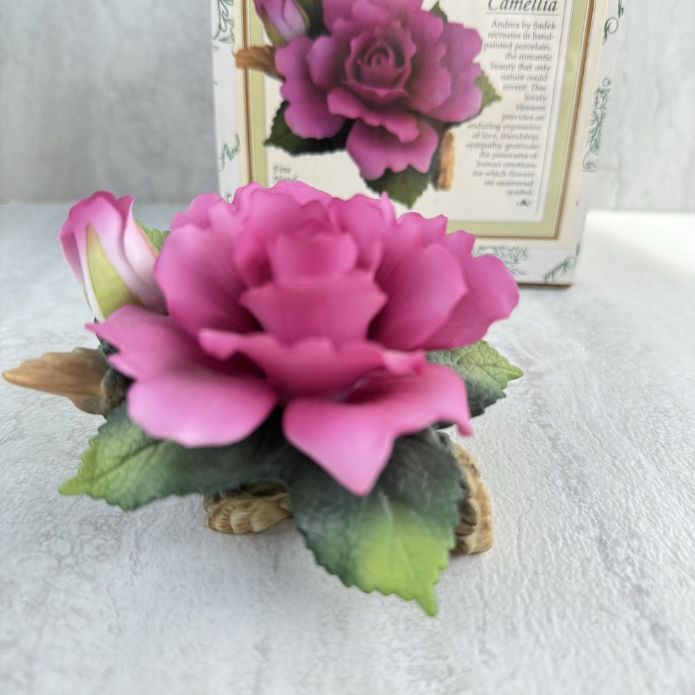 New Andrea by Sadek Fushia Camellia Hand Painted Porcelainβ With Box #867